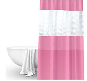 Splicing Translucent Waterproof Mildew Proof Bathroom Bath Shower Partition Curtain (Color: pink)