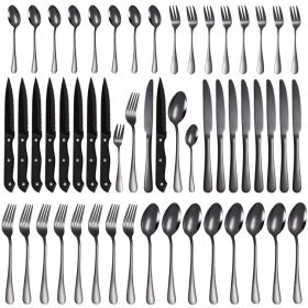 Stainless Steel Tableware 48 Pieces Suit Steak Knife Fork And Spoon (Color: Black)