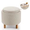 Round Fabric Storage Ottoman with Tray and Non-Slip Pads for Bedroom
