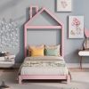 Twin Size Wood Platform Bed with House-shaped Headboard