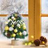 18IN/1.5FT Small Christmas Tree with 10FT Lights Table Top Mini Christmas Tree Artificial Flocked Xmas Decorations for Living Room Bedroom Office Shop