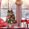 18IN/1.5FT Small Christmas Tree with 10FT Lights Table Top Mini Christmas Tree Artificial Flocked Xmas Decorations for Living Room Bedroom Office Shop