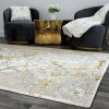 Penina Luxury Area Rug in Beige and Gray with Gold Circles Abstract Design