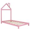 Twin Size Wood Platform Bed with House-shaped Headboard