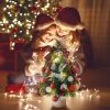 18IN/1.5FT Small Christmas Tree with 10FT Lights Table Top Mini Christmas Tree Artificial Flocked Xmas Decorations for Living Room Bedroom Office Shop