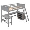 Twin size Loft Bed with Shelves and Desk;  Wooden Loft Bed with Desk