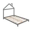 Full Size Wood Platform Bed with House-shaped Headboard