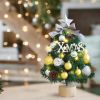 18IN/1.5FT Small Christmas Tree with 10FT Lights Table Top Mini Christmas Tree Artificial Flocked Xmas Decorations for Living Room Bedroom Office Shop