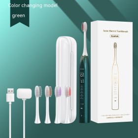Portable Travel Household Wireless Charging Vibration Ultrasonic Electric Toothbrush (Option: Color Changing Natural Green)