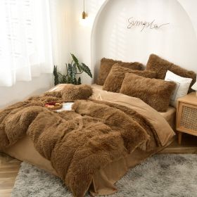 Mink Fur Four-piece Plush Rhinestone Velvet Duvet Cover (Option: Brown-200x230cm)