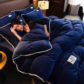 Pure Color Thickened Warm Milk Fiber Four-piece Set (Option: Dark Blue-180CM Four Piece Set)