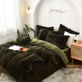 Mink Fur Four-piece Plush Rhinestone Velvet Duvet Cover (Option: Dark Green-229X229cm)