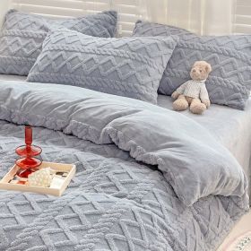 Four-piece Bed Set Thickened Warm Milk Fiber (Option: Fog Blue Basic Style-200cm Bed Sheet Set Of 4)
