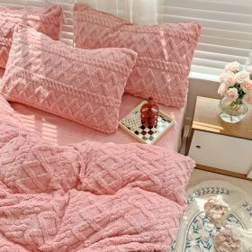 Four-piece Bed Set Thickened Warm Milk Fiber (Option: Rose Pink Basic Style-180cm Fitted Sheet Set Of 4)