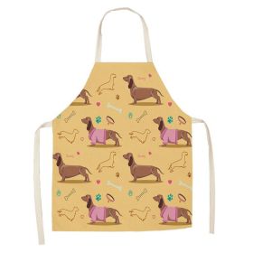Cartoon Cute Dog Printed Cotton And Linen Apron Kitchen Home Cleaning Parent-child Sleeveless Coverall Generation Hair (Option: W 14011-68X55cm)