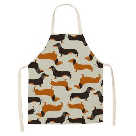Cartoon Cute Dog Printed Cotton And Linen Apron Kitchen Home Cleaning Parent-child Sleeveless Coverall Generation Hair (Option: W 14019-68X55cm)