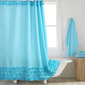 Environmentally Friendly Polyester Fabric Thickened Waterproof Shower Curtain (Option: Blue-200CM Wide X183CM High)