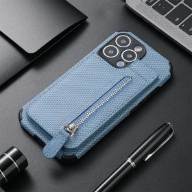 Card Holder Phone Case Wallet Bracket Zipper Protective Sleeve (Option: Blue-iPhone 12 Pro)