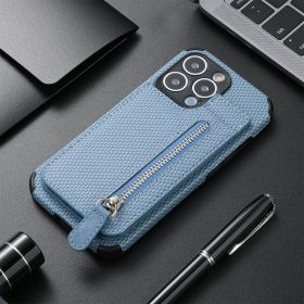 Card Holder Phone Case Wallet Bracket Zipper Protective Sleeve (Option: Blue-IPhone 15 Pro Max)