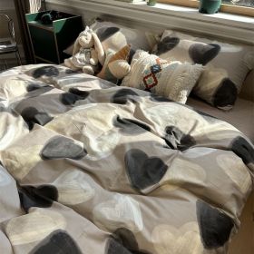 Washed Cotton Four-piece Bedding Set (Option: Chocolate-220cm)