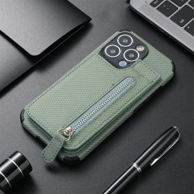 Card Holder Phone Case Wallet Bracket Zipper Protective Sleeve (Option: Green-Iphone 11 Pro Max)