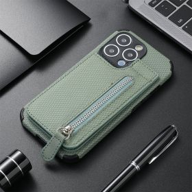 Card Holder Phone Case Wallet Bracket Zipper Protective Sleeve (Option: Green-IPhone 11)