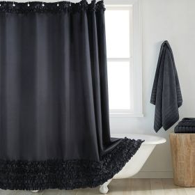 Environmentally Friendly Polyester Fabric Thickened Waterproof Shower Curtain (Option: BLACK-183CM Wide X200CM High)