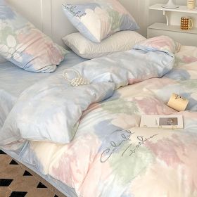 Washed Cotton Four-piece Bedding Set (Option: Blooming Macaron-180cm)
