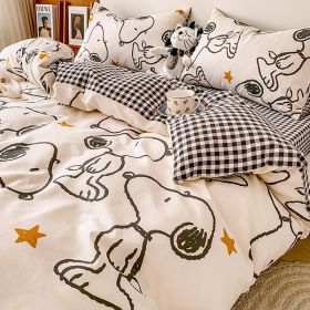 Washed Cotton Four-piece Bedding Set (Option: Happy Snoopy White-200cm)